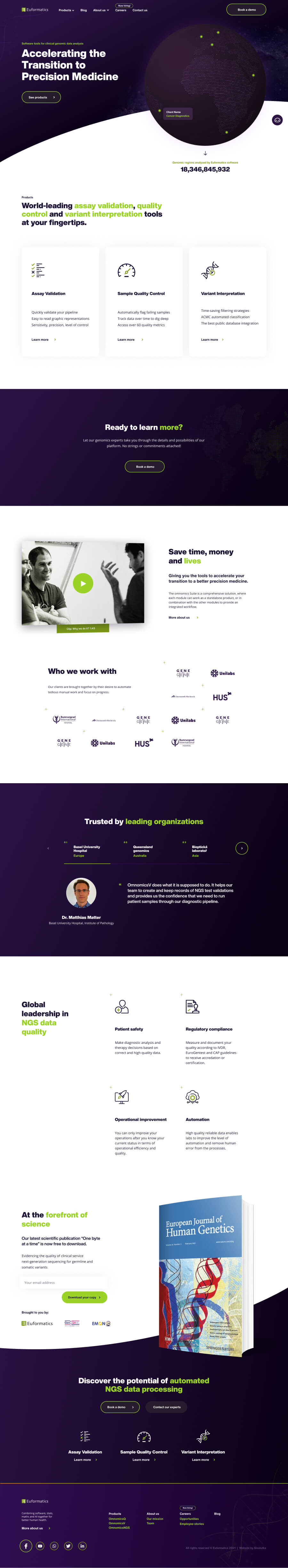 Euformatics etusivu tietokoneen näytöllä