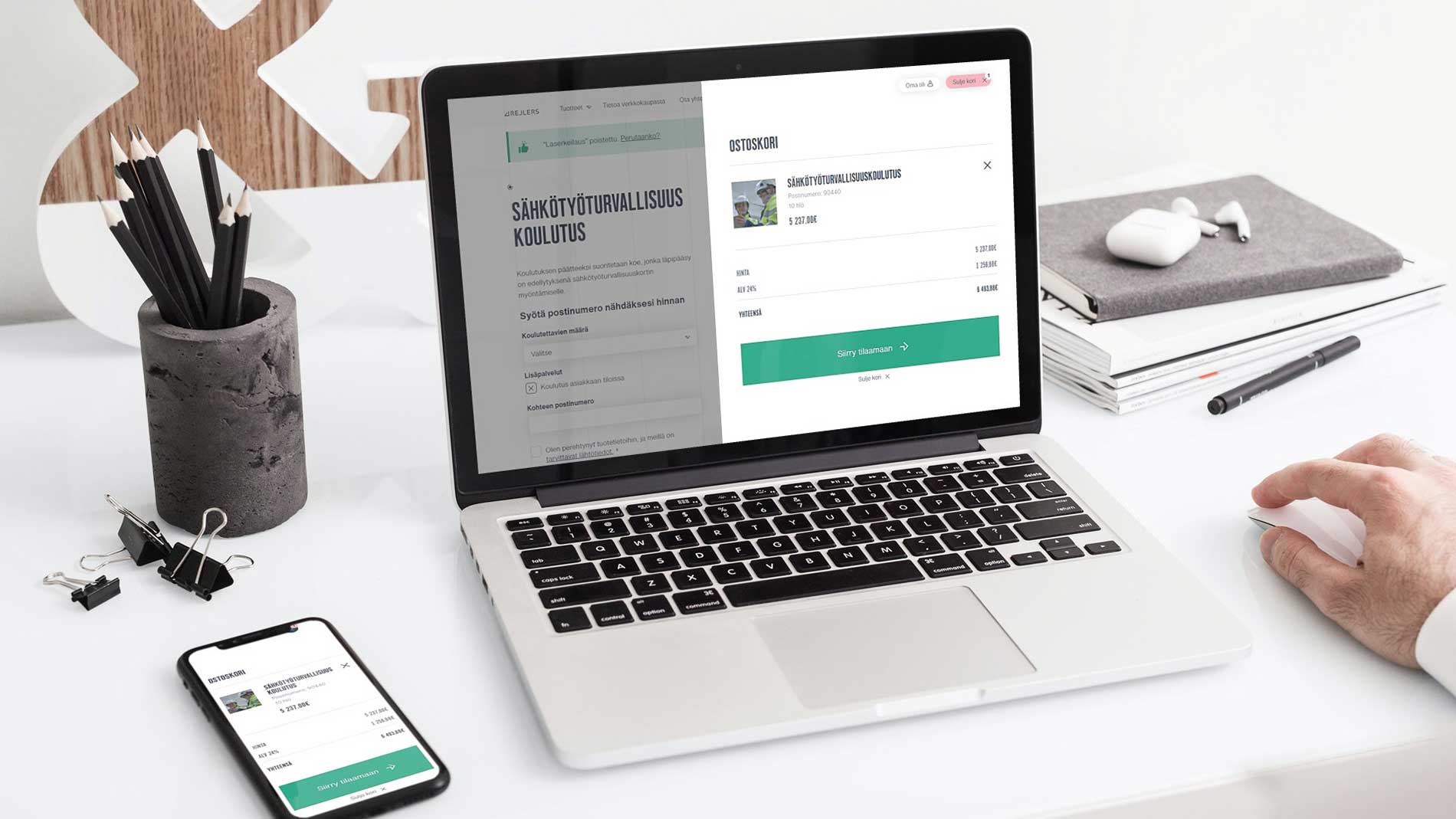 Rejlers ostoskori tietokoneen näytöllä